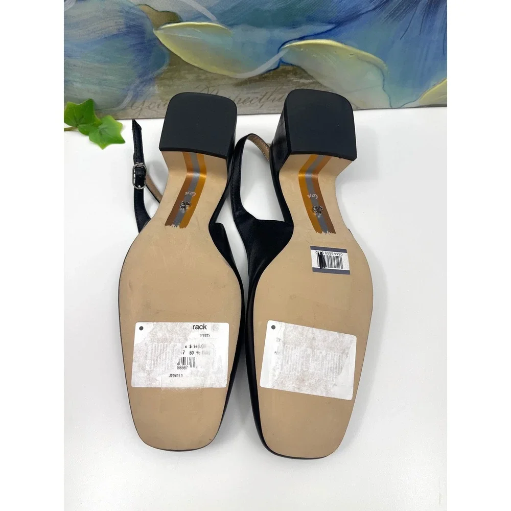 Sam Edelman Tarra Black Leather Square Toe Slingback Block Heel Pumps Womens 6.5 - Picture 10 of 12